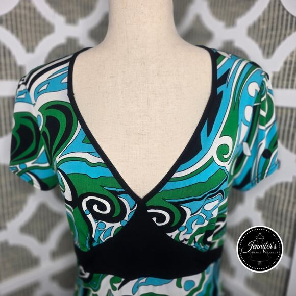 3/$30 Susan Lawrence Multicolored Swirl Print V Neck Empire Waist Top Size PL - Picture 4 of 10